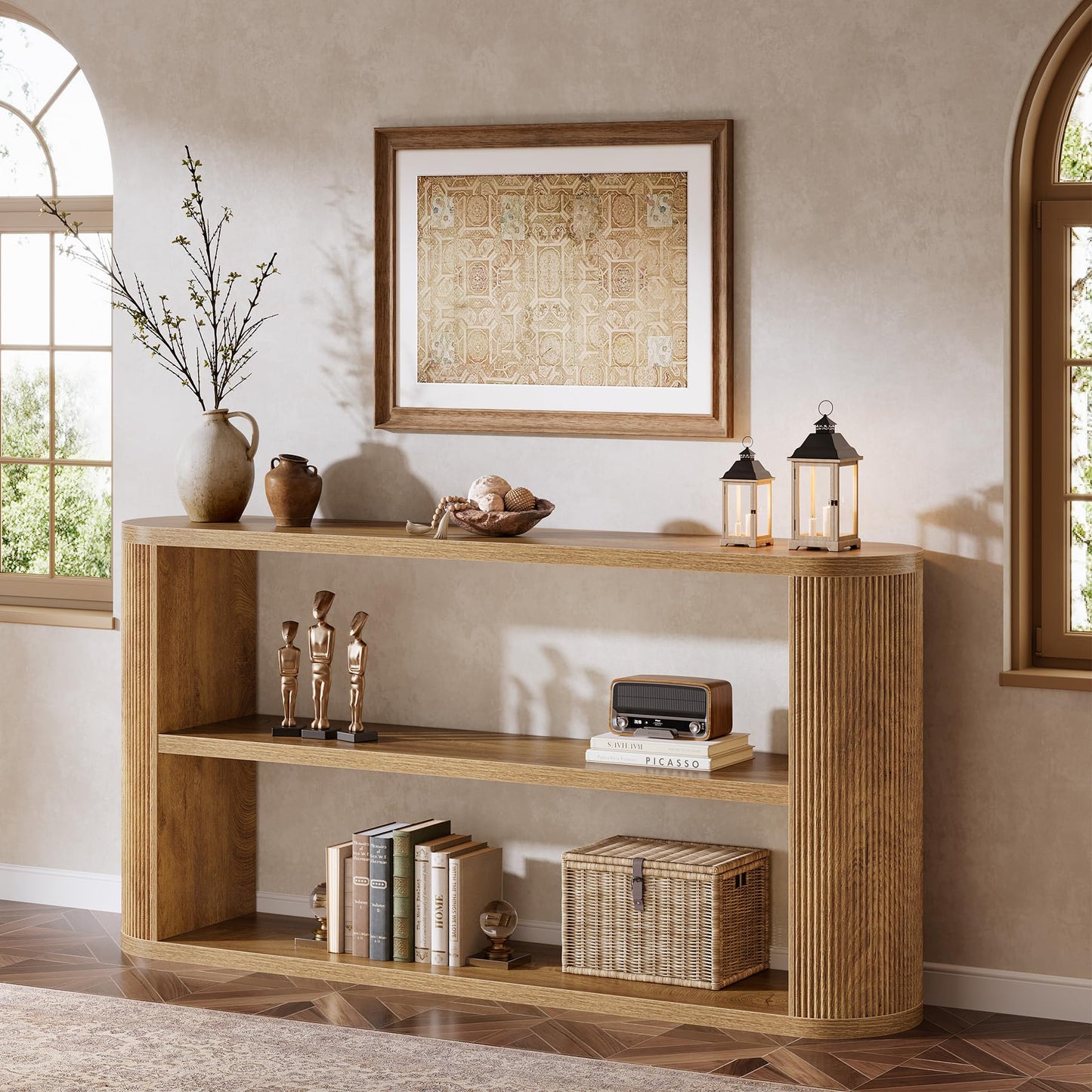 Tribesigns 63-Inch Console Table, Farmhouse Entryway Table with 3-Tier Open Shelves, Narrow Wooden Behind The Couch for Entryway, Living Room, Hallway