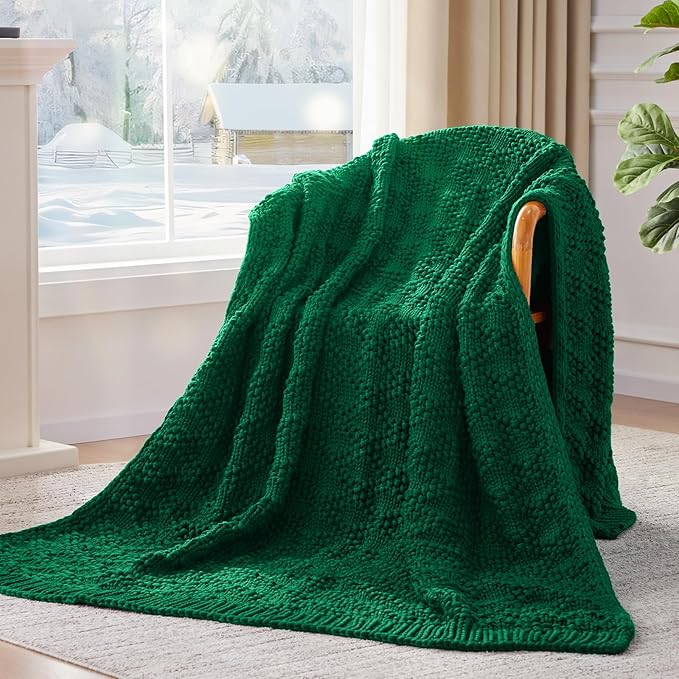 Knitted Weighted Blanket for Adult, Chunky Knit Weighted Throw for Sleep 50"*60" 5lbs, Cooling Breathable Heavy Blanket for Hot Sleepers, Machine Washable Blanket for Room Decor(Green)