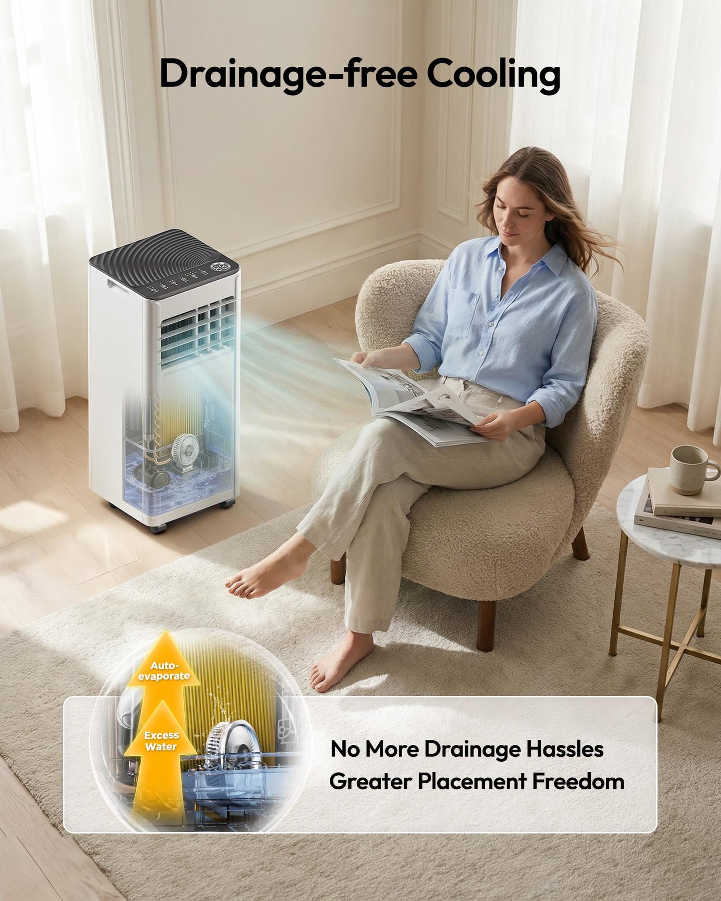 EUHOMY 10,000 BTU Portable Air Conditioner, 3-in-1 Portable AC Unit with Cools, Dehumidifier, Fan, 50 dB Sleep Mode, Cools 450 Sq.Ft. with 400 CFM Airflow, Installation Kit for Bedroom, Livingroom