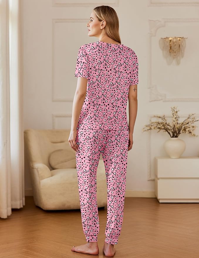 Ekouaer Pajamas for Women Set 2 Pack Lounge Set Short Sleeve Pjs Joggers Long Pants Loungepwear with Pockets