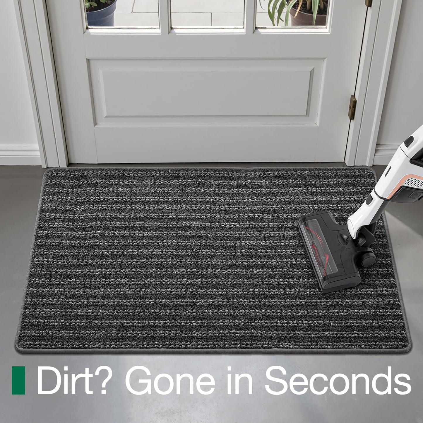LUMI Ultra Thin Door Mat Indoor Entrance, Washable Entryway Mat with Non Slip Rubber Backing, Stain&Fade Resistant Doormat for Floor, Hallway, Porch, 20"x32", Grey Line