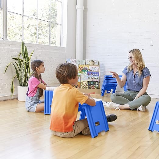 ECR4Kids Linking Stool Set, Flexible Seating, Blue, 4-Piece