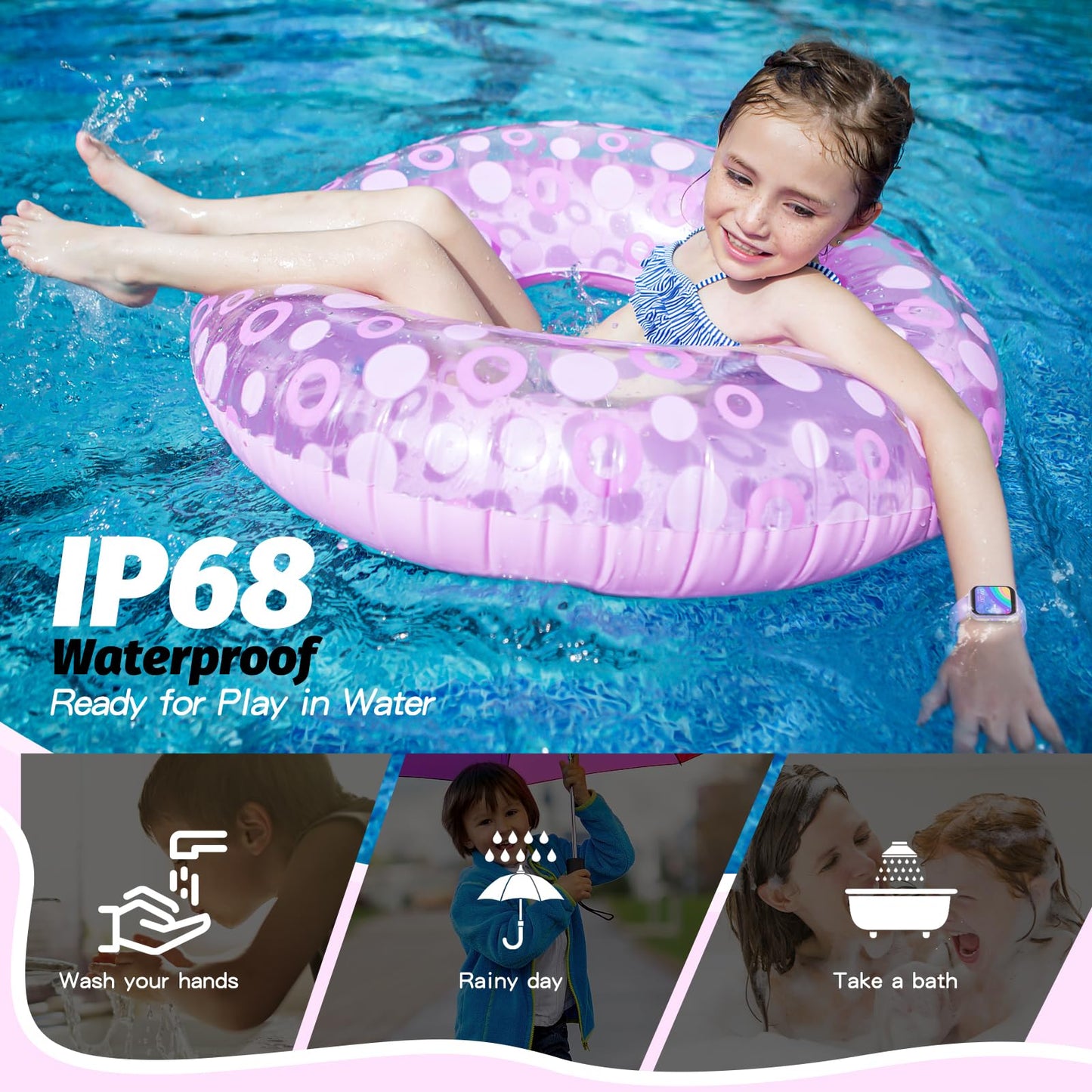 YOUSOKU Kids Smart Watch Girls Boys, Fitness Tracker for Kids, 1.5 Inch DIY Dial, 19 Sport Mode, Sleep Monitor, Pedometers, Heart Rate, IP68 Waterproof, Great Gift for Boys Girls Teens 6-14