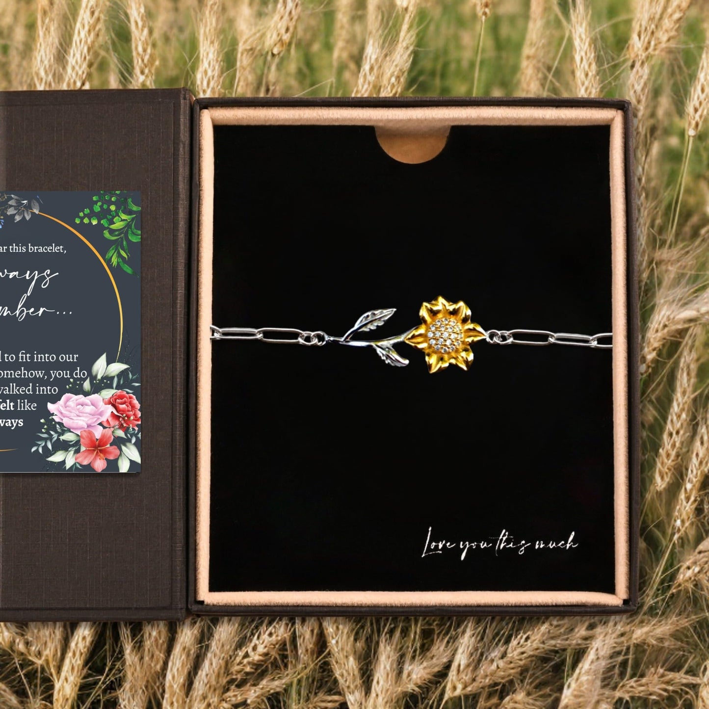 Love You This Much Meaningful Sons Girlfriend 18k Gold Sunflower Bracelet | Adjustable 6.5"+1.5" Length | Present for Sons Girlfriend | Luxury Gift Box & Card (Enchanting Sunflower)