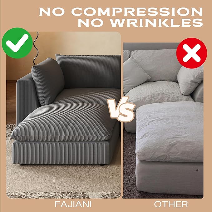 Fajiani Oversized Modular Sectional Sofa, Cloud Couch Deep Seat Sofa Cushion Covers Removable, Oversized Sectional Couches for Living Room (Loveseat+1 Ottoman-Black Gray)