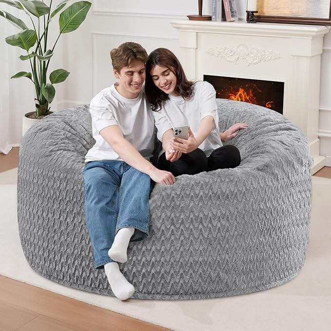 HABUTWAY 3FT Bean Bag Chair,Giant Bean Bag Chairs for Adults,Big Bean Bags with Memory Foam Filled, Large Beanbag Chairs with Chevron Plush Cover-Grey