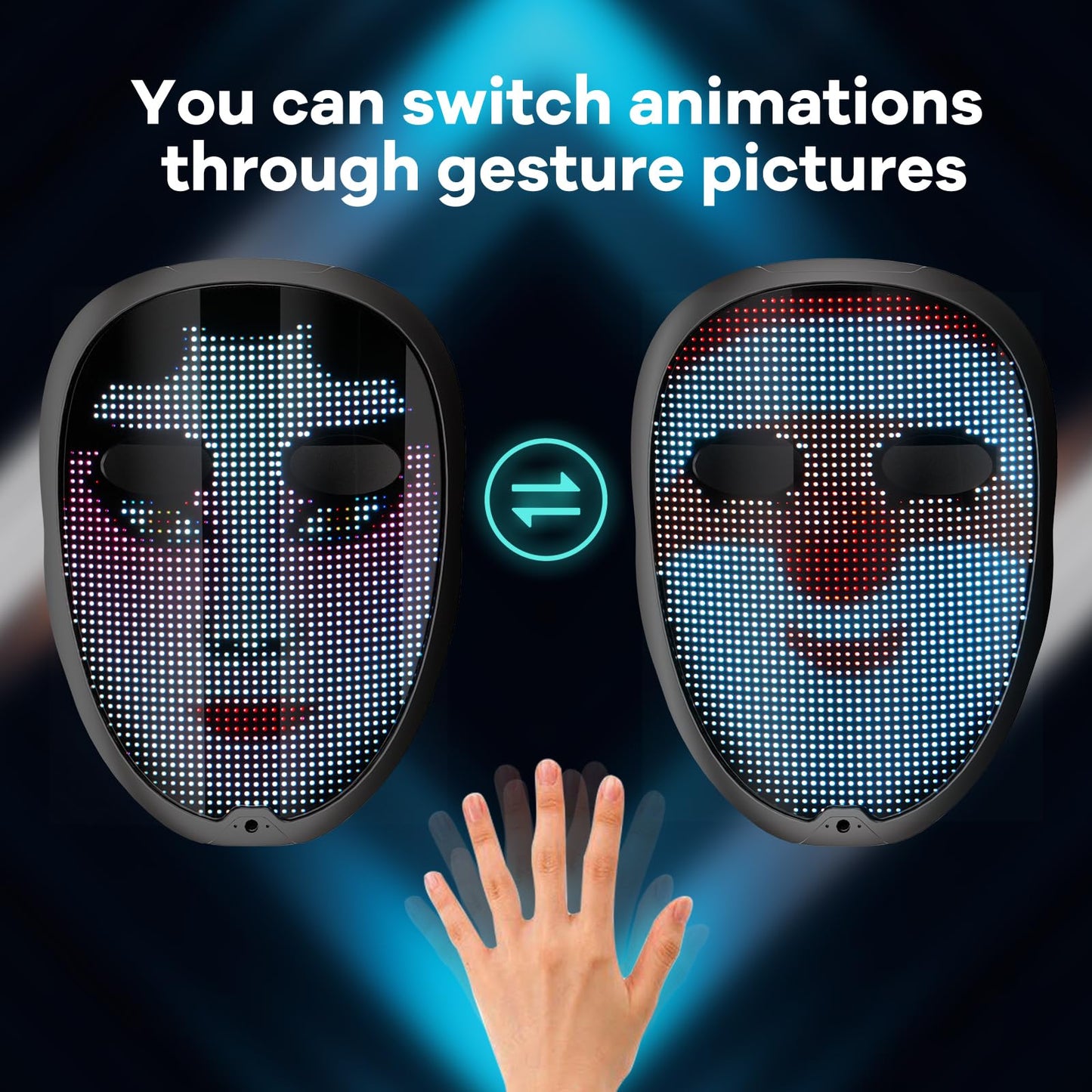 Led Mask with Gesture Control – Face-Transforming Light-Up Design, Cool Gifts for Kids & Adults – Rechargeable Halloween, Cosplay & Christmas Party Essential for Costume Themes!