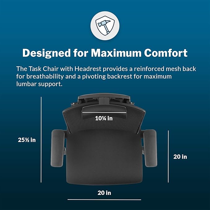 Vari Task Chair with Headrest (VariDesk) - Adjustable Height Ergonomic Office Desk Chair with Armrests & Casters - Breathable Mesh Computer Chair with Lumbar Support - Easy Assembly - Black