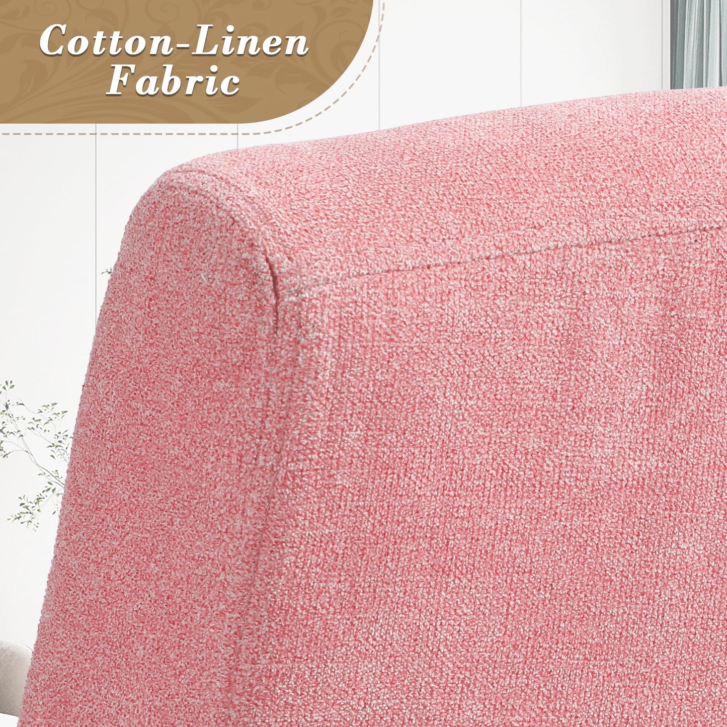 Athena Collection Armless Accent Chairs Set of 2, Comfy Linen Fabric Upholstered Slipper Chair with Wooden Legs for Living Room, Bedroom, Dorm, Balcony, Pink