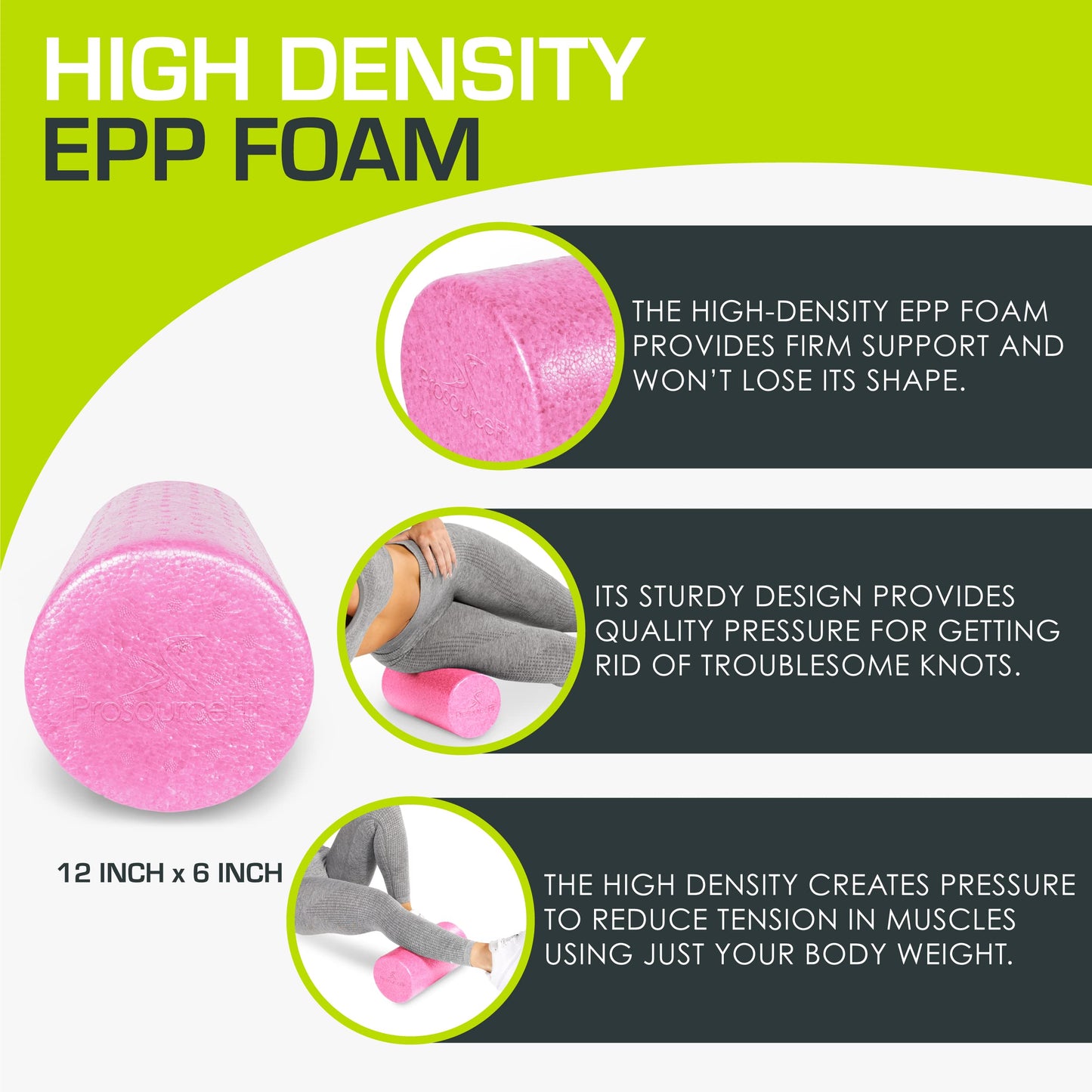 ProsourceFit High Density Foam Rollers long, Firm Full Body Athletic Massage Tool for Back Stretching, Yoga, Pilates, Post Workout Muscle Recuperation