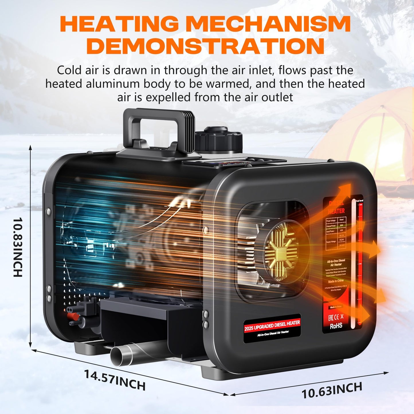 POXURIO 7L Large Diesel Heater, 8KW 240V/110V/12V/24V All in One Diesel Air Heater with LCD Switch, Remote Control, Suitable for Truck, RV, Home, Car, Campers, Boat, White(No Battery Only Tool)