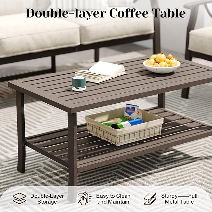FansaFurn 7-Pieces Outdoor Patio Furniture Set, Outdoor Metal Sectional Furniture with Cushions, Outdoor Conversation Seating Set with Coffee Table for Garden, Balcony, Deck, Backyard, Khaki