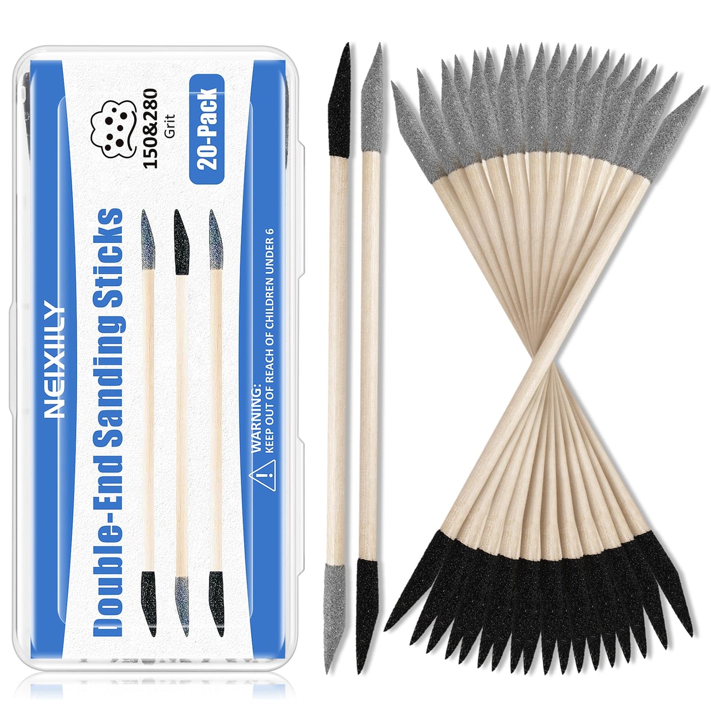 Dual-Grit Sanding Sticks 150/280 Grit 20PCS, 2-in-1 Abrasive Sticks for Woodworking, Models & Metal Polish, Fine Detailing Tools for Tight Spaces - NEIXIILY