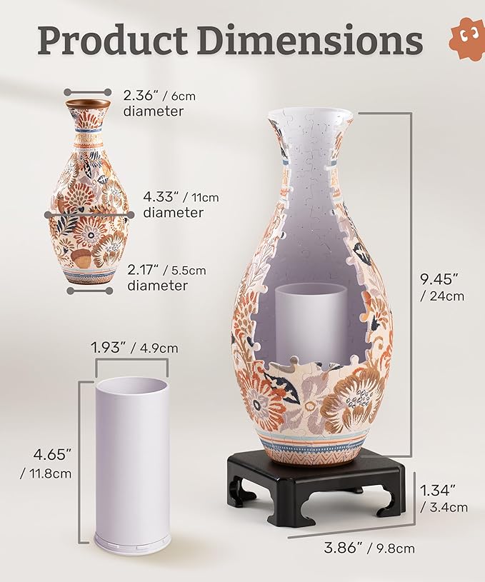 PieceRelax Unique Flower Vase - 3D Puzzle Vase for Adults to Flower Arrangement and Home Decoration Made by 160 Curved Plastic Puzzle Pieces - Autumn Abundance [S1042]