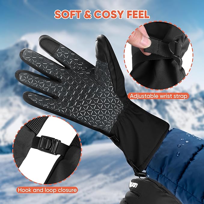 ihuan Winter Waterproof Ski Gloves Men Women, Snow Warm Cycling Cold Weather, Driving Biking Running
