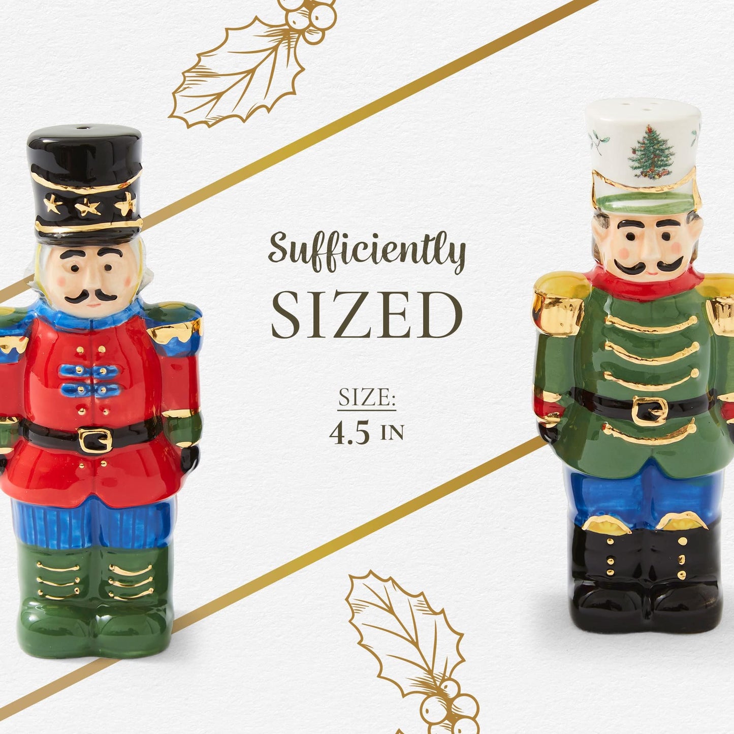 Spode Christmas Tree Nutcracker Salt and Pepper Shaker Set (2-Piece)- Holiday Kitchen & Table Décor - Festive Home Accent, Christmas Gift/Stocking Stuffer for Collectors & Holiday Enthusiasts