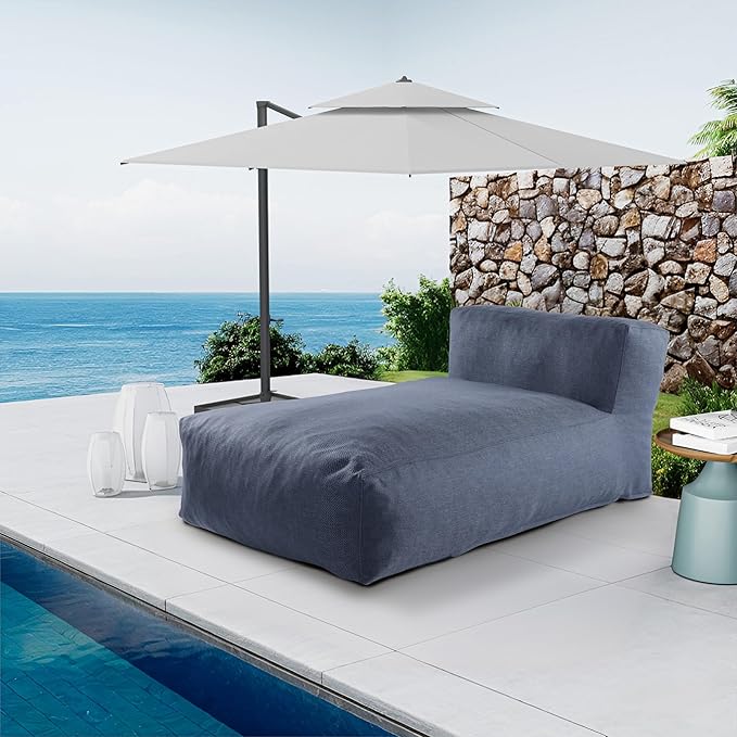 OPEAK Outdoor Bean Bed Chair Sun Lounger, Outdoor Couch Sofa for Patio & Pool, Foam Filling Day Bed Furniture, Comfy Lazy Sofa for Outside, Water-Resistant Seating Lounge Chair, Denim Blue