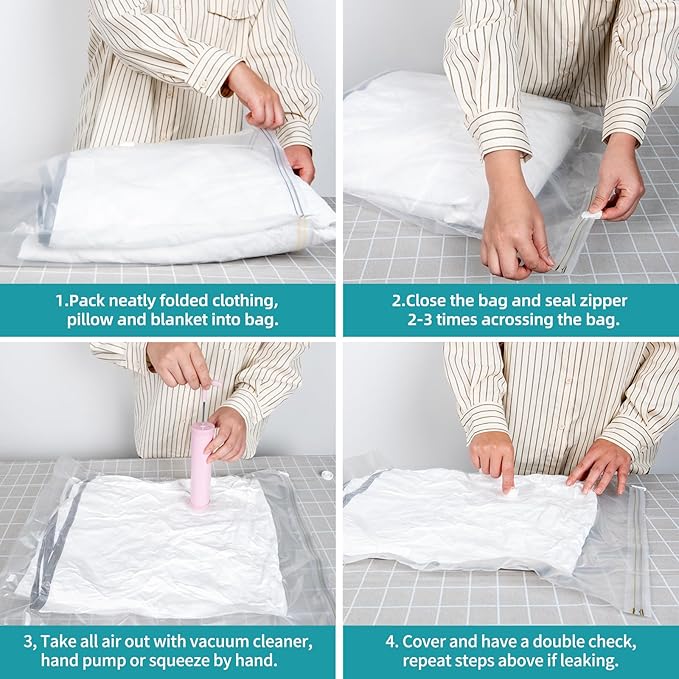 Vacuum Storage Bags Vacuum Seal Bags for Clothing & Bedding, Travel Essentials Hand Pump Included – Ideal for Home, Travel & Moving Use (10S)