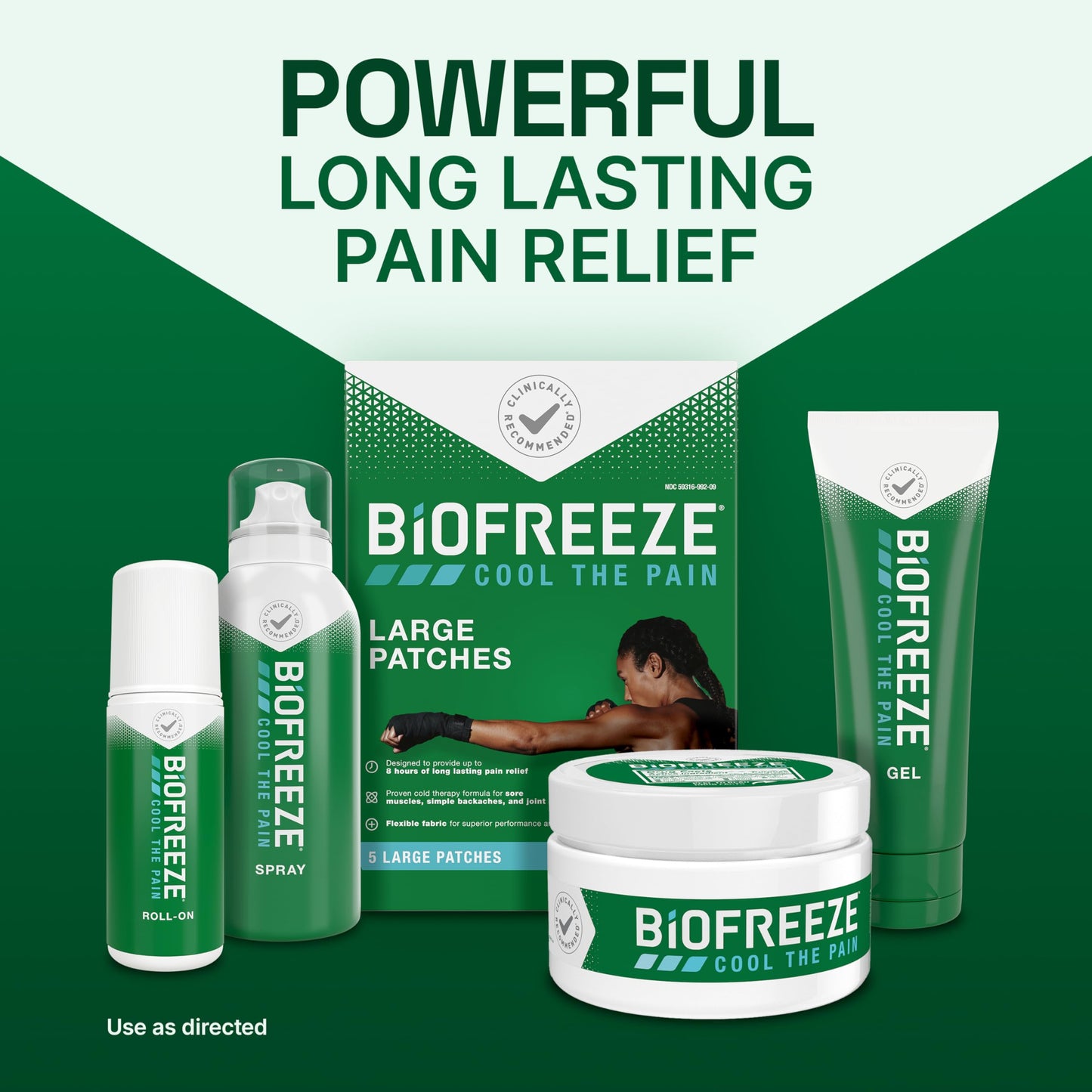 Bundle of Biofreeze Professional Roll-On Gel 3 FL OZ, Green Topical For Muscles And Joints + Biofreeze Pain Relief Patches, Knee & Lower Back Pain Relief Patch, Sore Muscle 5ct Patches