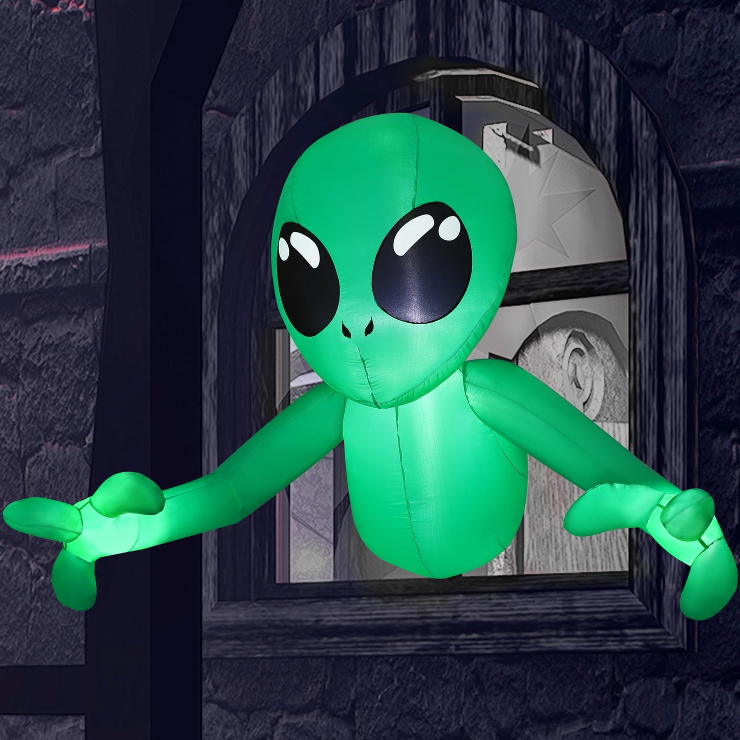 Joiedomi 4.5ft Halloween Inflatable Alien Outdoor Decoration, Blow Up Alien Window Breaker with LEDs, Halloween Window Inflatable Decor for Outdoor Yard Garden Party Lawn Decor