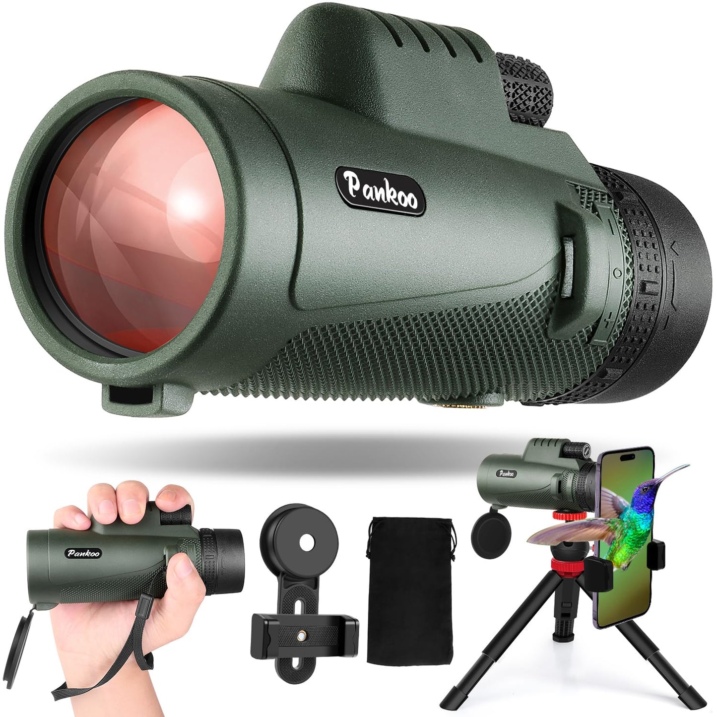 Pankoo 16X52 High Powered Monocular Telescope for Adults - 2025 Power Prism, Compact HD Scope, Top Choice for Gifts, Bird Watchi