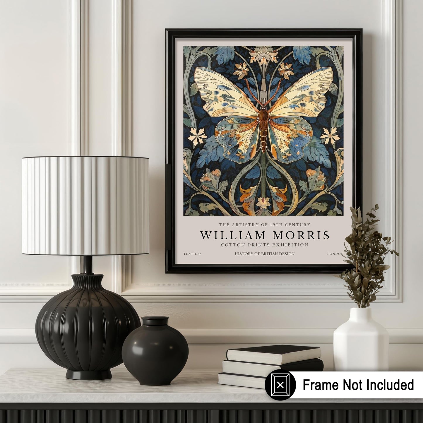 Monem Art William Morris Poster - Butterfly Print - Botanical Art - Exhibition Art - Moth Art - Animal Art - Floral Art - Aesthetic Art - Office or Living Room Wall Decor - 8x10 UNFRAMED Wall Art