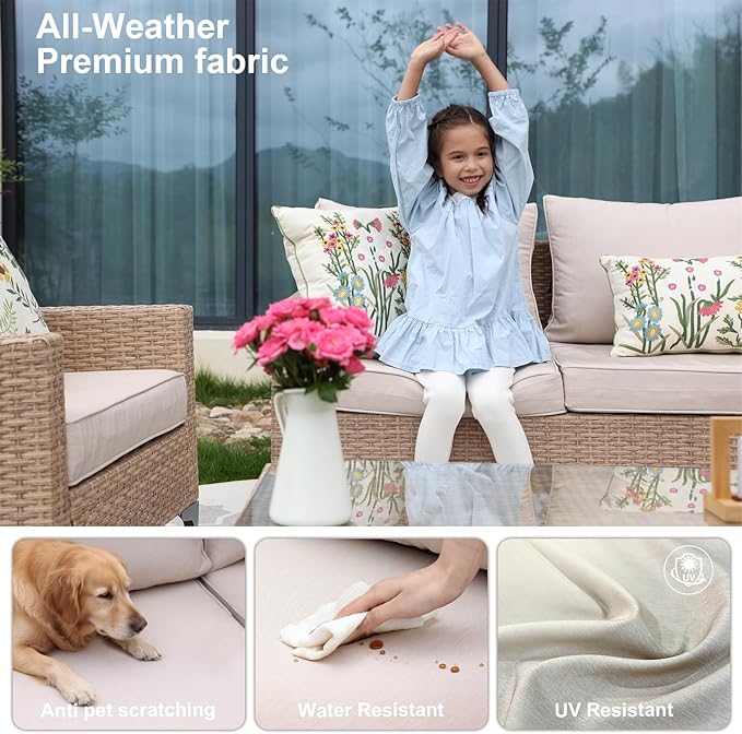 2 Pieces Patio Single Sofa Chairs Outdoor Sofa Armchairs with Anti-Slip Cushions and Waterproof Cover for Balcony,Deck,Beige