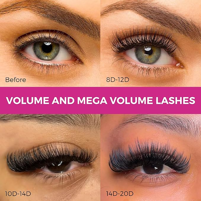 Eyesy Lash 500 Promade Fans - Volume Premade Lash Fans for Eyelash Extensions Pointy Base Handmade Loose Pre Made Eyelashes Middle Stem Soft and Lightweight (16D 0.03 D 10mm)