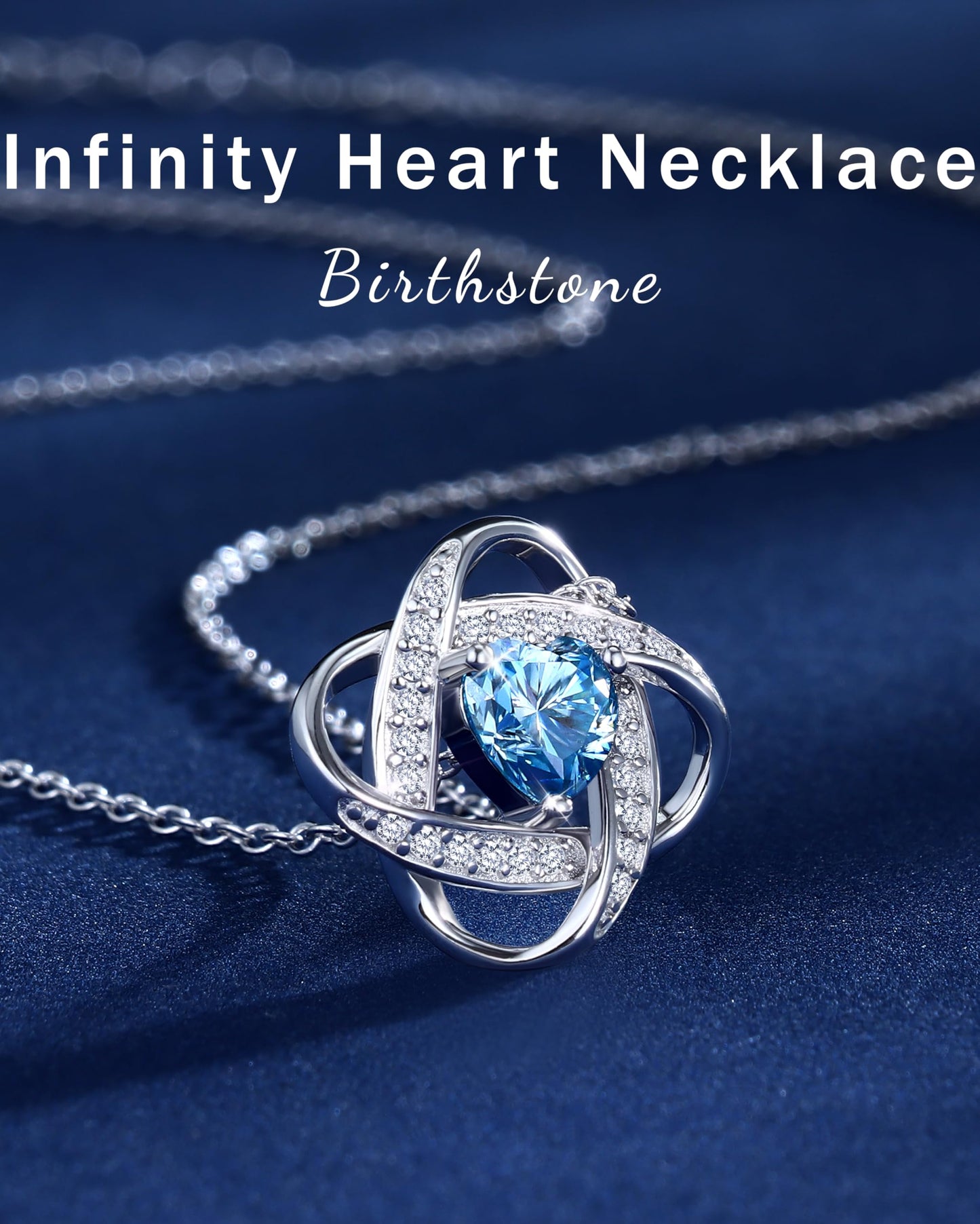 Blahanna Birthday Gift for Women Birthstone Necklace - S925 Sterling Silver Moissanite Pendant, Valentines/Mother's Day Gift, Infinity Knot Heart September