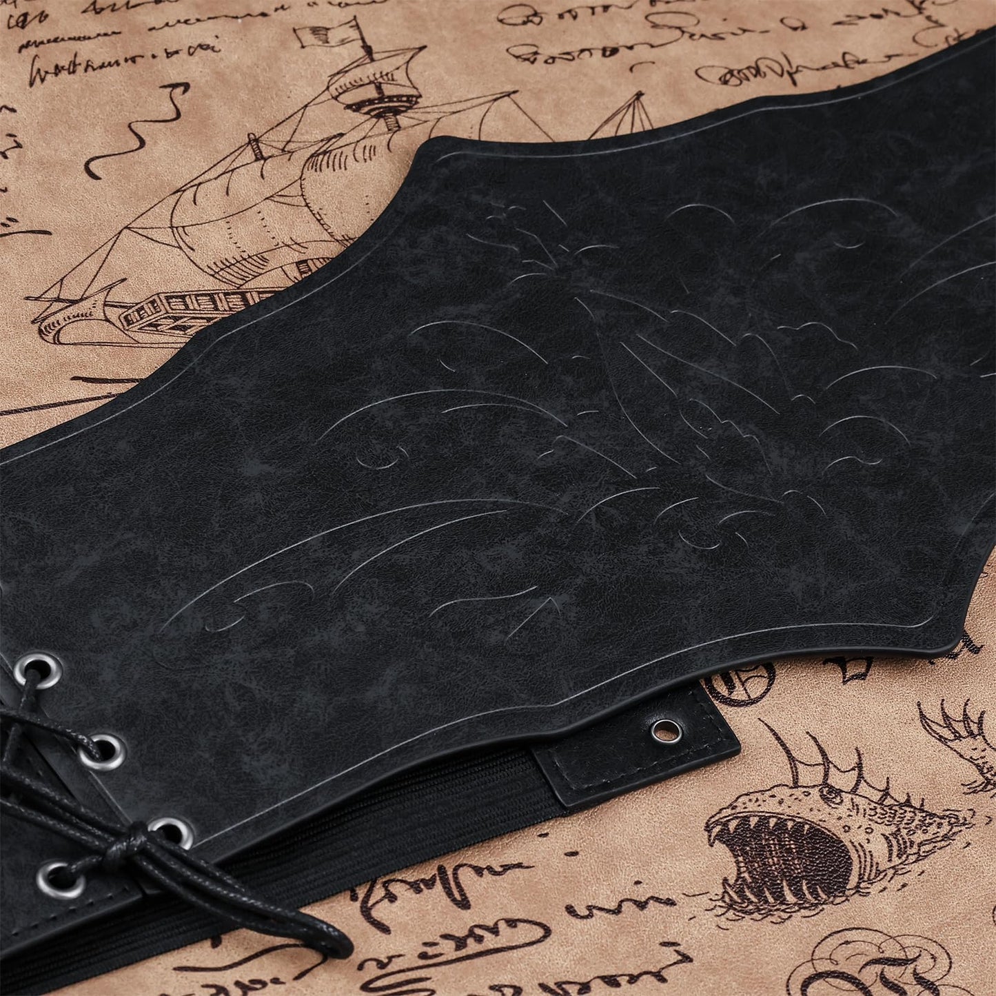 HiiFeuer Medieval Women Faux Leather Corset Belt, Renaissance Underbust Corset Adjustable Wide Waist Cincher for Ren Faire (Black B)