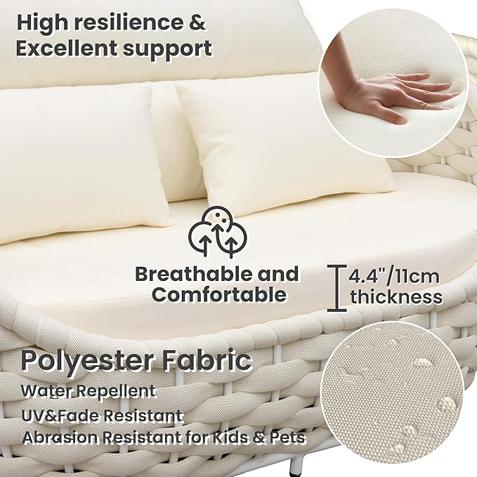 Erotr Woven Rope Outdoor Sofa Set: 6 Pieces Aluminum Patio Conversation Set Assembled - All Weather Cushioned Porch Furniture Couch - Modern Metal Lounge Set for Deck Yard Resort Hotel Sunroom, Beige