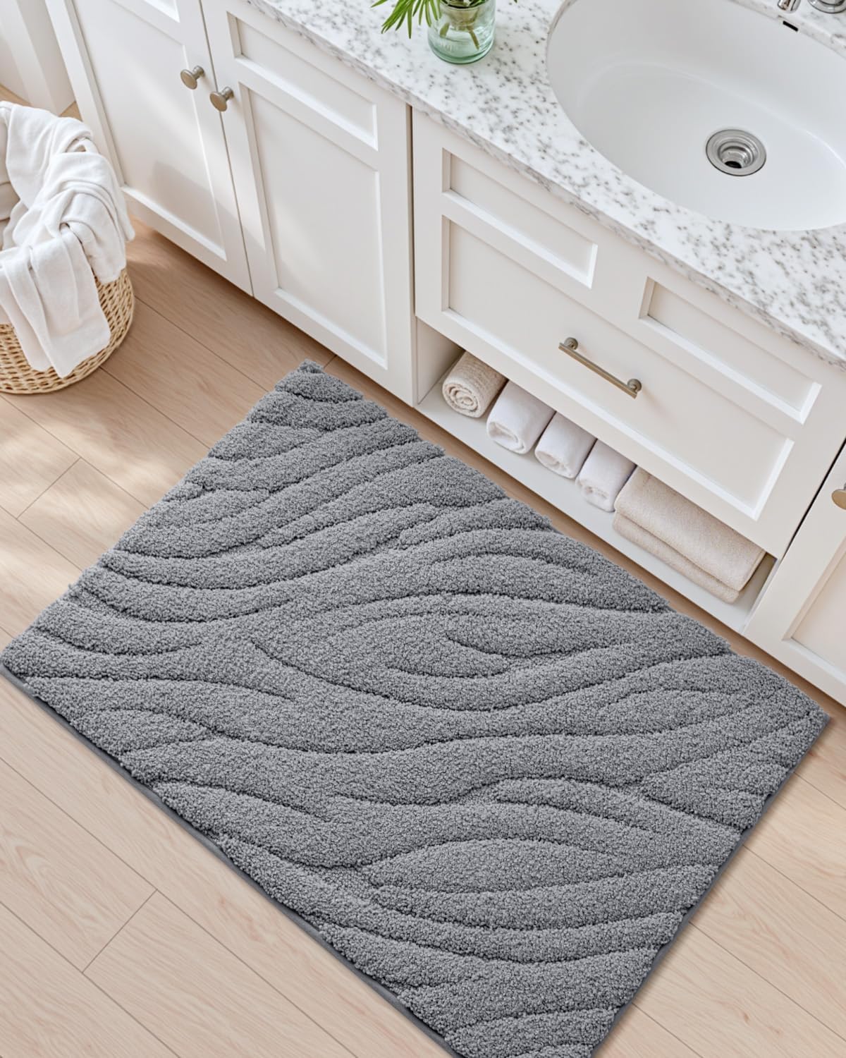 DEXI Bathroom Rugs 24x36, Extra Soft Absorbent Bath Mat, Non Slip Bathmat for Bathroom Floor, Machine Washable Rugs for Shower Floor, Dark Grey