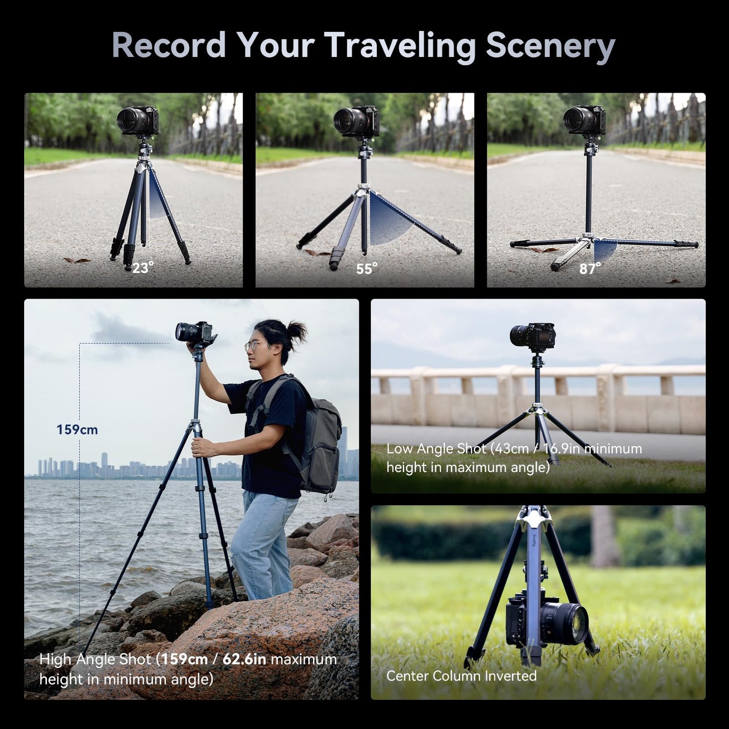 SmallRig AP-02 Lightweight Travel Tripod, 63" Camera Tripod with Compact Unconventional Center Column, 360° Ball Head, QR Plate, Travel Bag, Load up to 17.6 lbs / 8 kg, for Most DSLR Cameras -4222