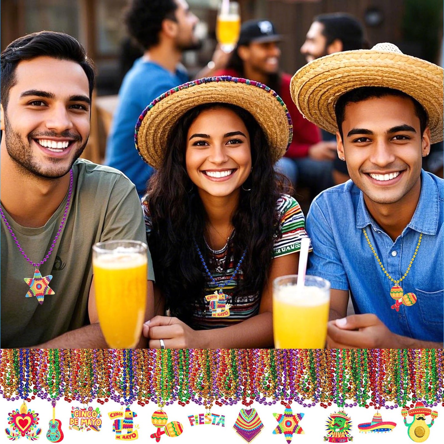 NOVWANG 24 Pcs Mexican Necklaces 12 Styles Cinco de Mayo Necklaces Multi Colors Fiesta Necklaces for Mexican Birthday Party Favors Supplies