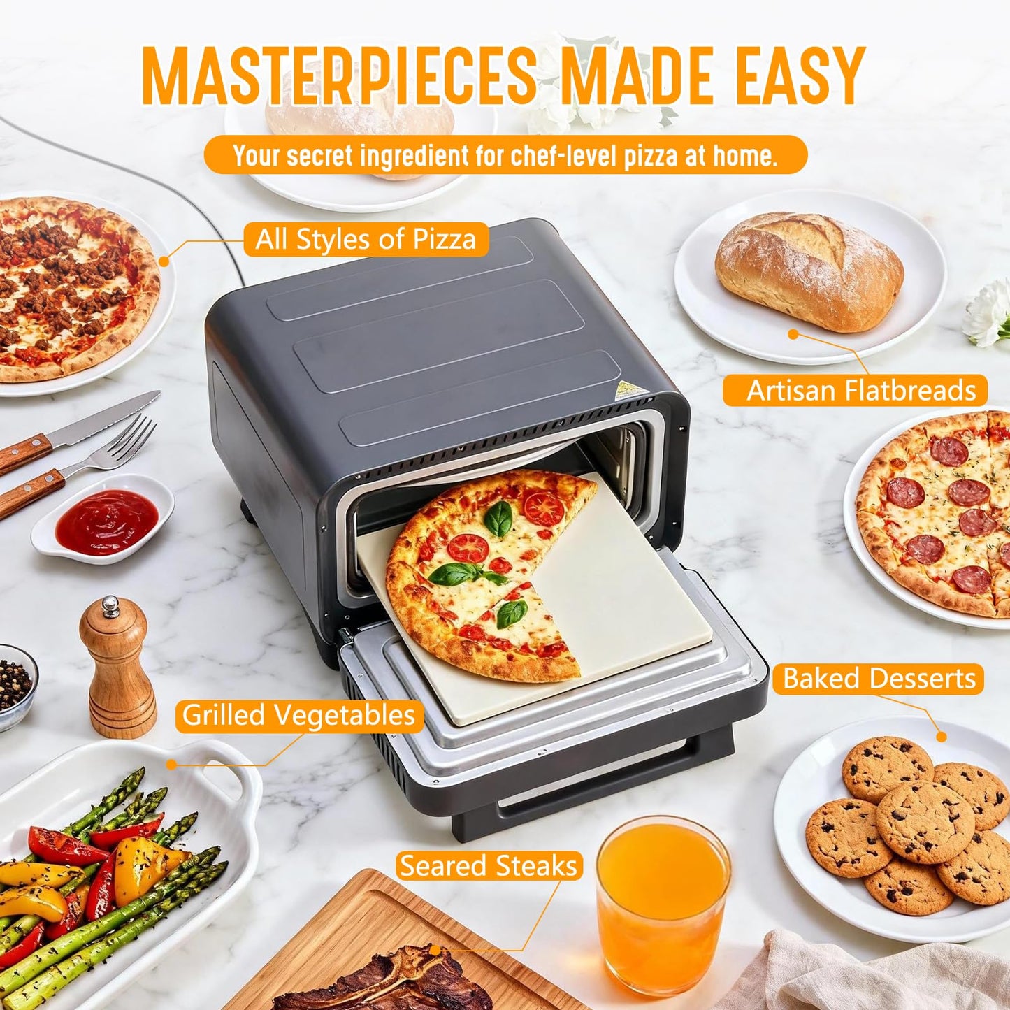 OLIXIS Pizza Oven Indoor, 1600W Electric Pizza Oven Fast Heating, 6 Presets Pizza Maker for 12 Inches, with Pizza Stone & Spatula, Upper-Bottom Independent Heating Temperature Control
