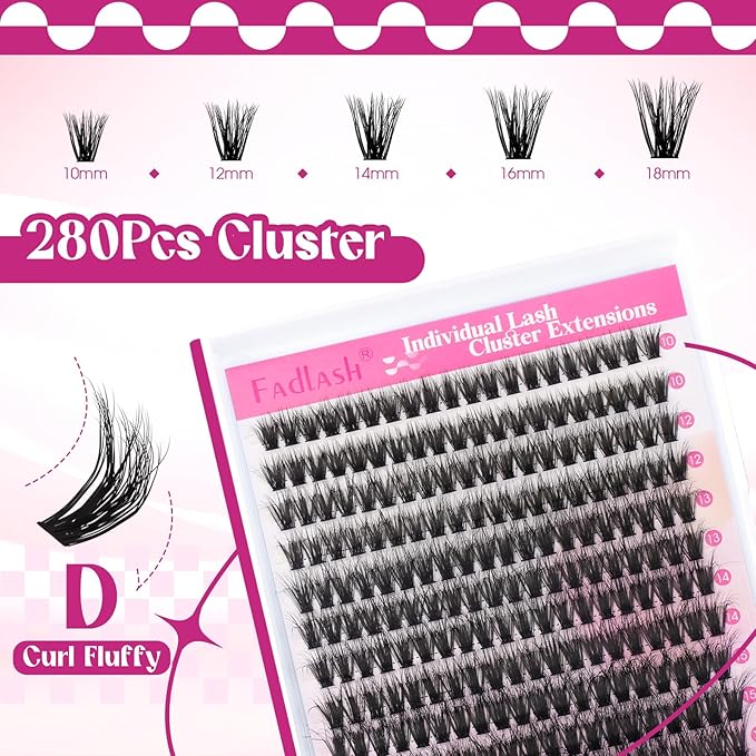 Lash Clusters 60D 300pcs 10-18mm Mixed Tray 3D Effect Fluffy Cluster Lashes D Curl Wispy Individual Lashes False Mink Eyelashes DIY Flat Lash Extension Individual Lashes Cluster (60D-0.07-D,10-18mm)