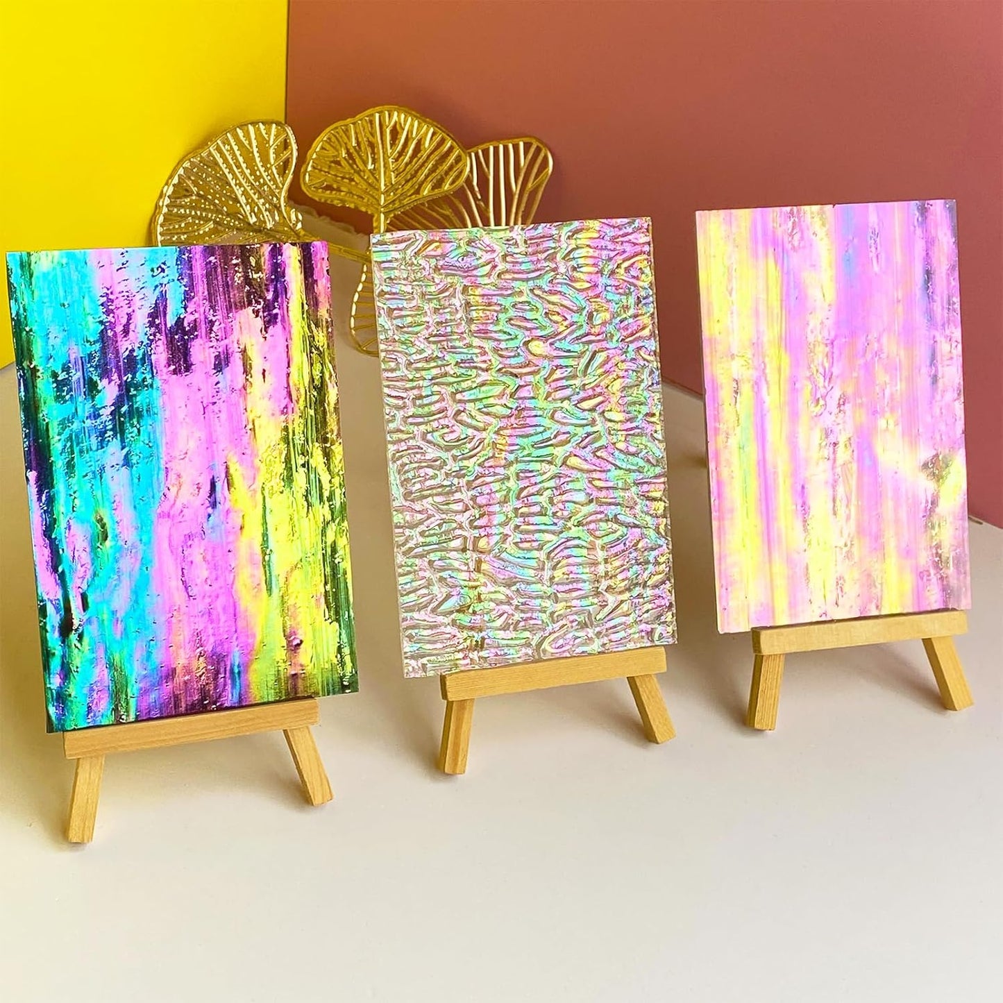24 Sheets Iridescent Stained Glass Sheets Variety Pack, 6 x 4 inch Iridized Art Glass Mosaic Tiles for Crafts, Stained Glass Supplies for Stained Glass or Mosaic Projects