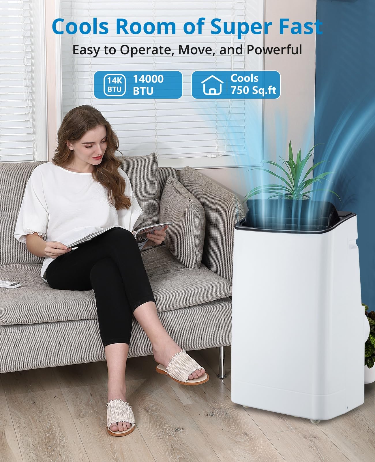 Garvee 14000 BTU Portable Air Conditioner for Rooms up to 750 Sq. Ft, 3-in-1 AC Unit with Cooling, Dehumidifier & Fan, 3 Fan Speeds, 24H Timer, Energy-Saving, Remote & Window Kit, Black Top