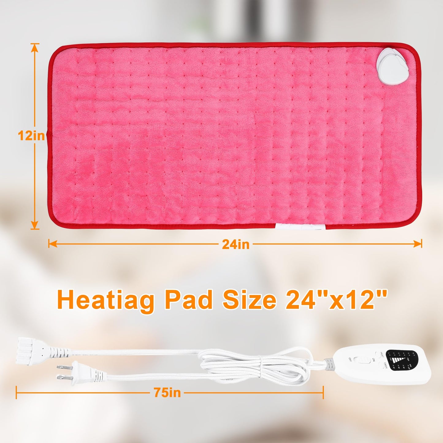 Deepsoon Heating Pad,Electric Heating Pads for Back,Neck,Abdomen,Moist Heating Pad for Shoulder,Knee,Arms,Legs,Dry/Moist Heat & Auto Shut Off,Christmas Gifts for Men and Women,Fuchsia,24x12 Inch