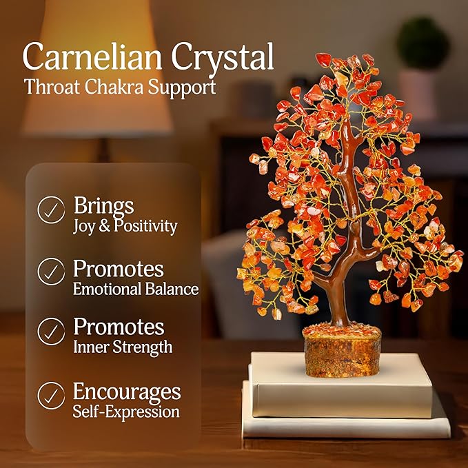 Carnelian Crystal - Gem Tree, Stone Tree, Crystal Money Tree, Spiritual Home Decor, Wealth Stones and Crystals, Crystal Tree for Positive Energy, Home Decor Gifts Money Tree Feng Shui