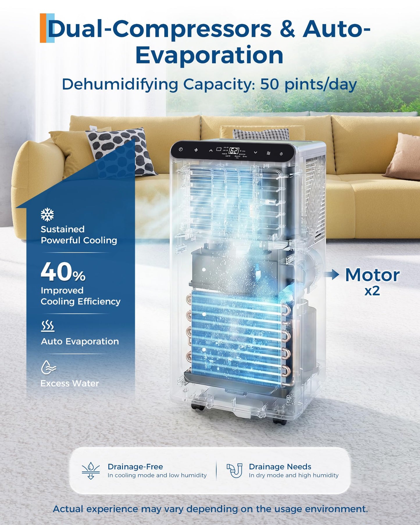 Garvee 8000 BTU Portable Air Conditioner,Up to 350 Sq.Ft. Remote Control 48dB Portable AC Unit, Dehumidifier, Fan, Sleep, 24H Timer&Installation Kit, DOE Certified, Ceer 6.2,Grey+Black Panel
