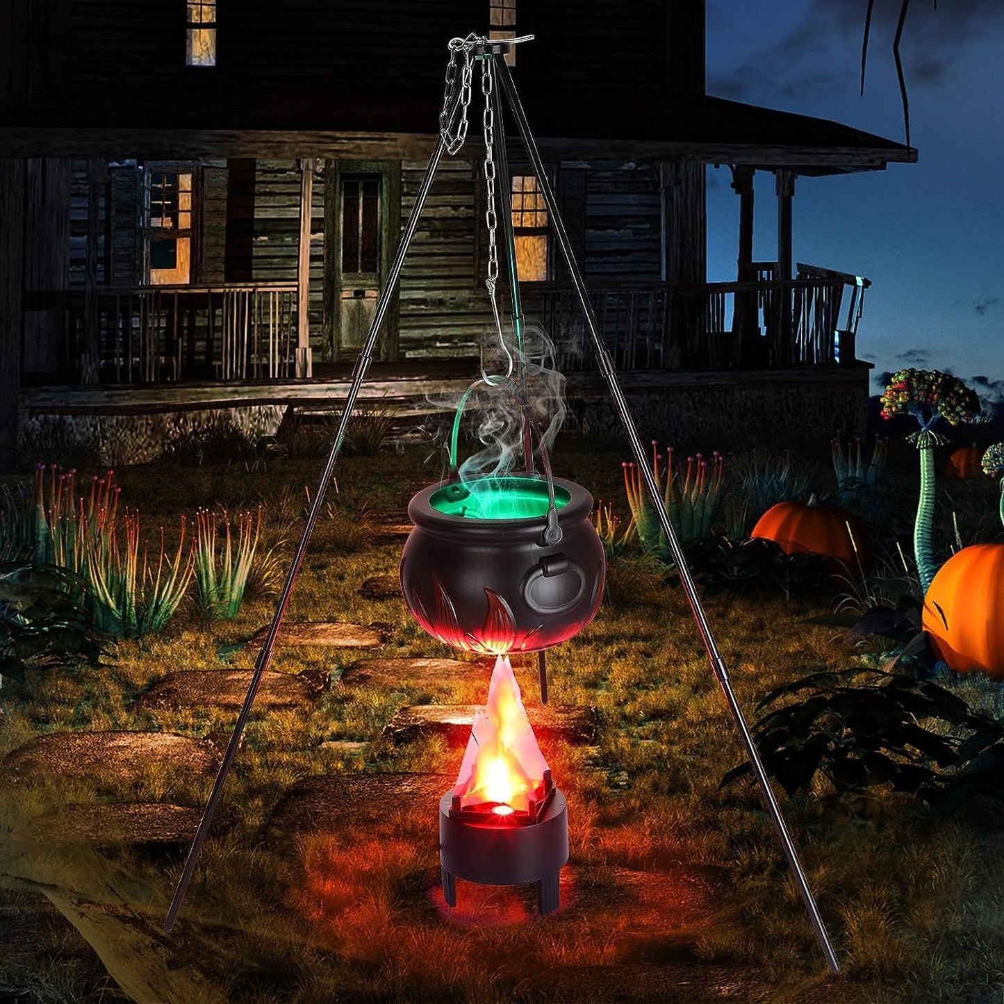 Halloween Decorations Outdoor - Large Witches Cauldron on Tripod with Lights - Black Plastic Cauldron Candy Bucket Decoration for Yard Home Porch Outside