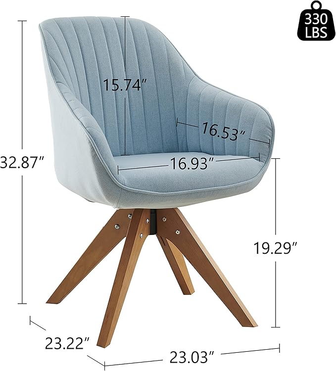 Art Leon Dining Chair, Mid Century Modern Fabric Upholstered Swivel Dining Room Chair with Wood Legs, Leisure Side Chair with Arms for Living Room, Candy Blue