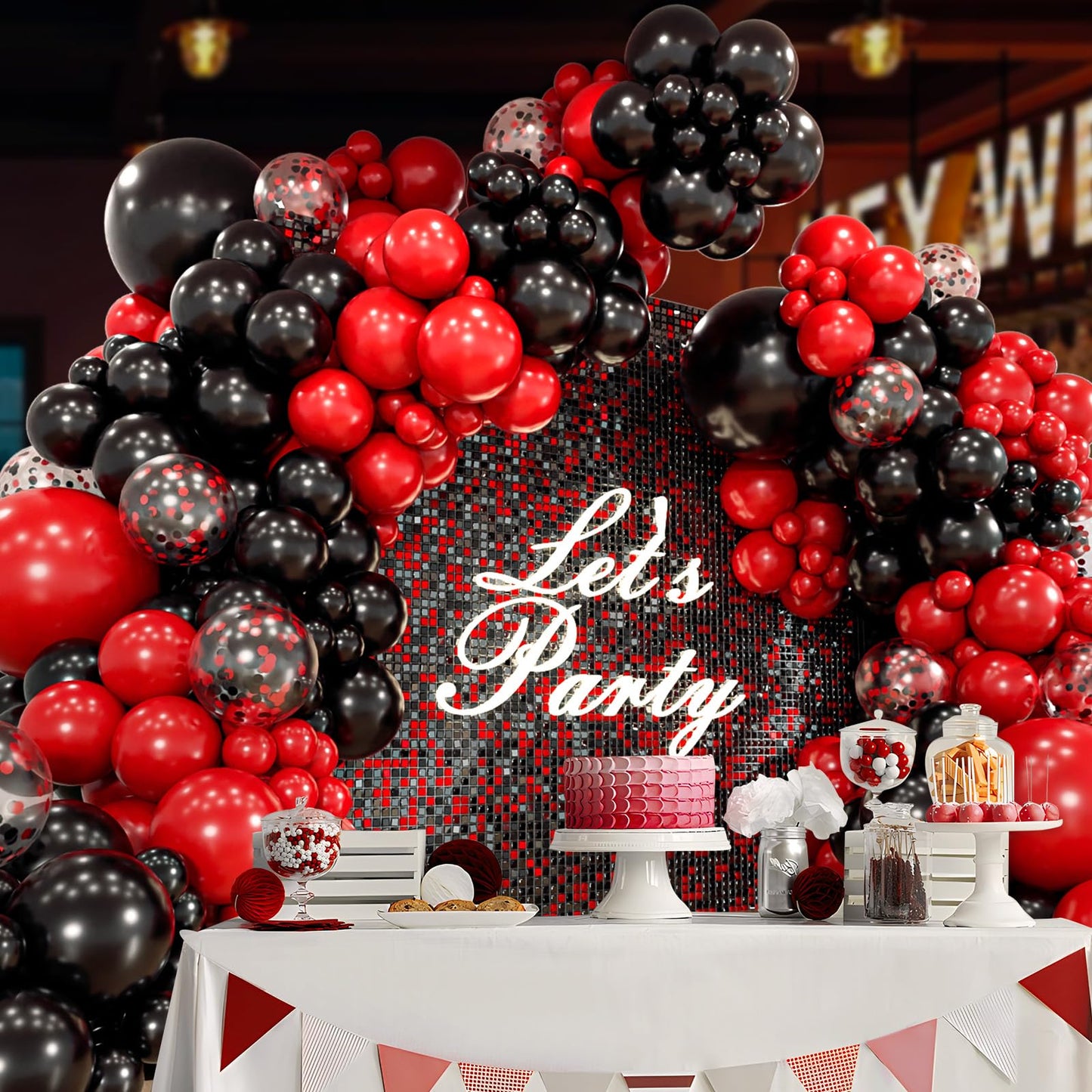 Red and Black Balloon Arch Garland Kit with Black Red Confetti Balloons for Graduation Anniversary Valentine New Year Birthday Party Decorations