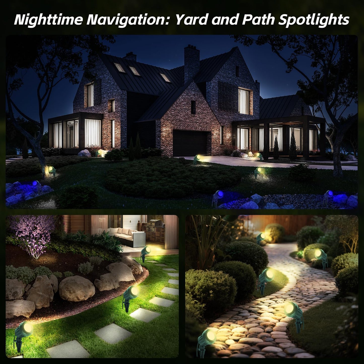 Holeva Spotlight Outdoor – 120V Plug-in, 2700K Warm White LED Landscape Spot Lights with RGB 3 Lenses for Yard, Garden, Lawn&Tree Decor, IP67 Waterproof, Perfect for Holidays&Everyday (2 Pack, Green)