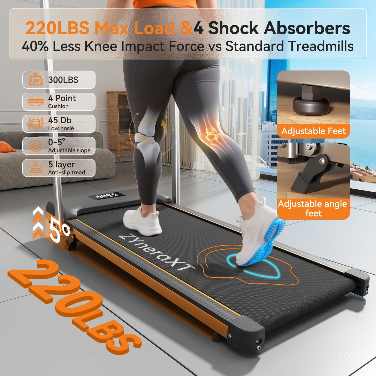 Foldable Walking Pad Treadmill, 2.0HP Motor, LED Display, 220 Lbs Capacity, Ultra-Slim 2-in-1 Design with Remote Control, 0-8% Incline, Quiet Under Desk for Home Office (W3-110-US) (with Handrail)