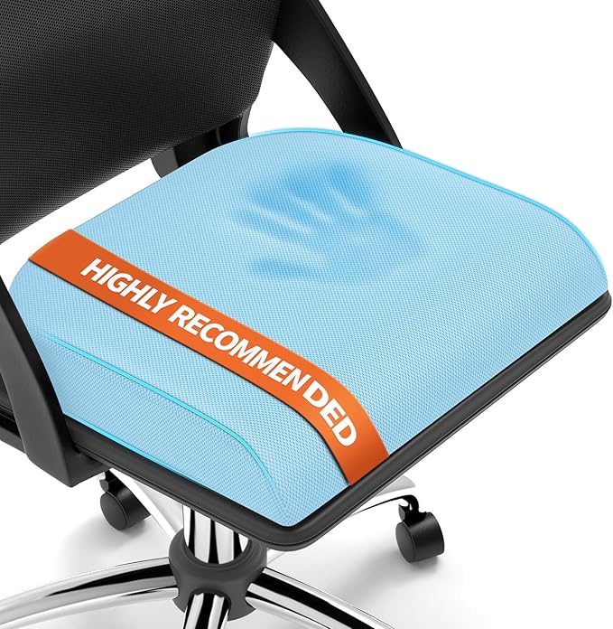 TranquilRelax Large Seat Cushion, Memory Foam Cushion for Long Sitting Hours on Office Chair, Home & Car, Non-Slip Chair Pad for Relieving Back & Sciatica & Hip & Coccyx Pain (Light Blue)