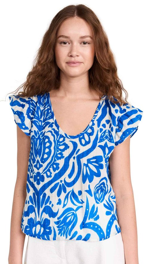 Velvet by Graham & Spencer Women's Aleah Henna Cotton Gauze Top, Blue, Medium