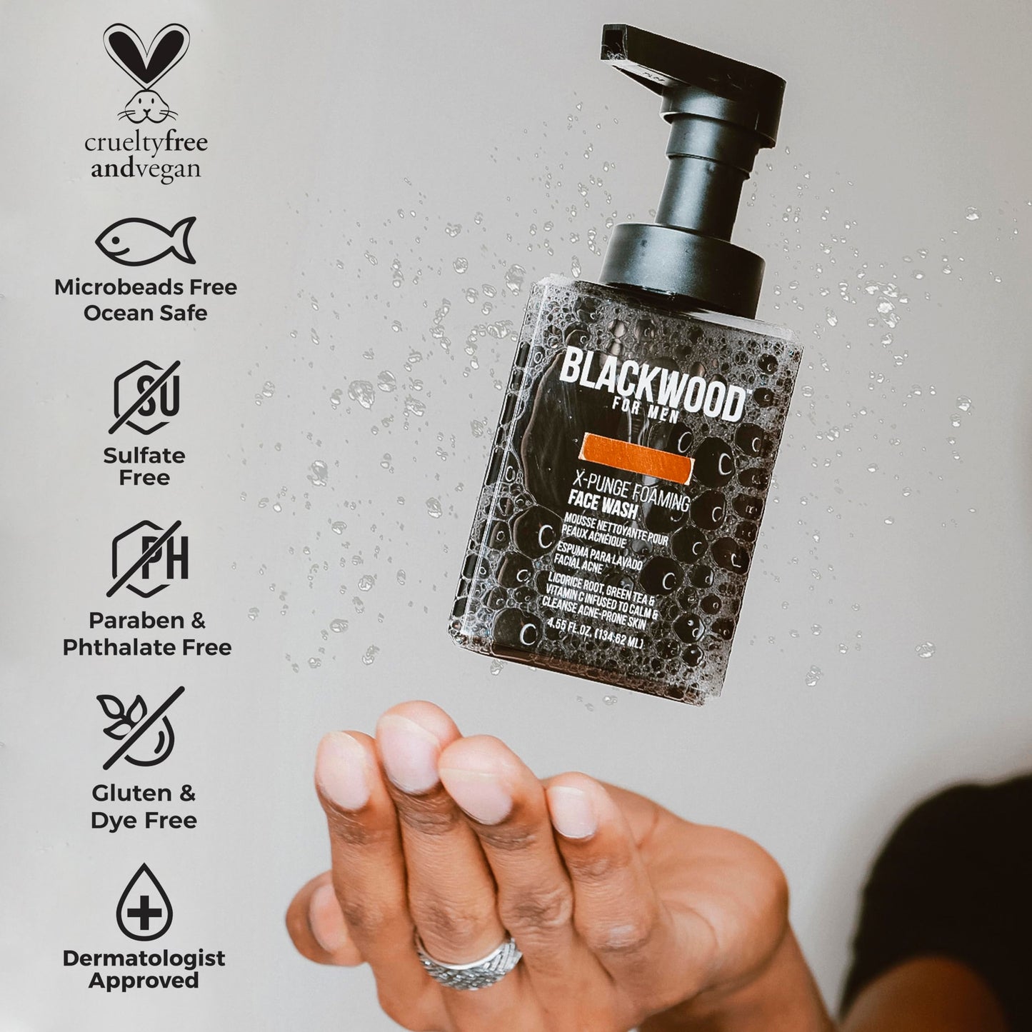 Blackwood For Men X-Punge Foaming Face Wash - Acne Facial Cleanser For Oily to Normal Skin - Deep Cleanse for Exfoliation - Natu