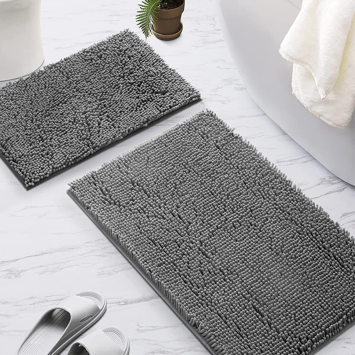 SONORO KATE Bathroom Rug,Non-Slip Bath Mat,Soft Cozy Shaggy Thick Bath Rugs for Bathroom,Plush Rugs for Bathtubs,Water Absorbent Rain Showers and Under The Sink (Dark Grey, 36" x 24" Plus 17" x 24")